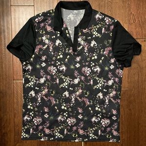 I.N.C. Floral/black Polo shirt - Size: Large